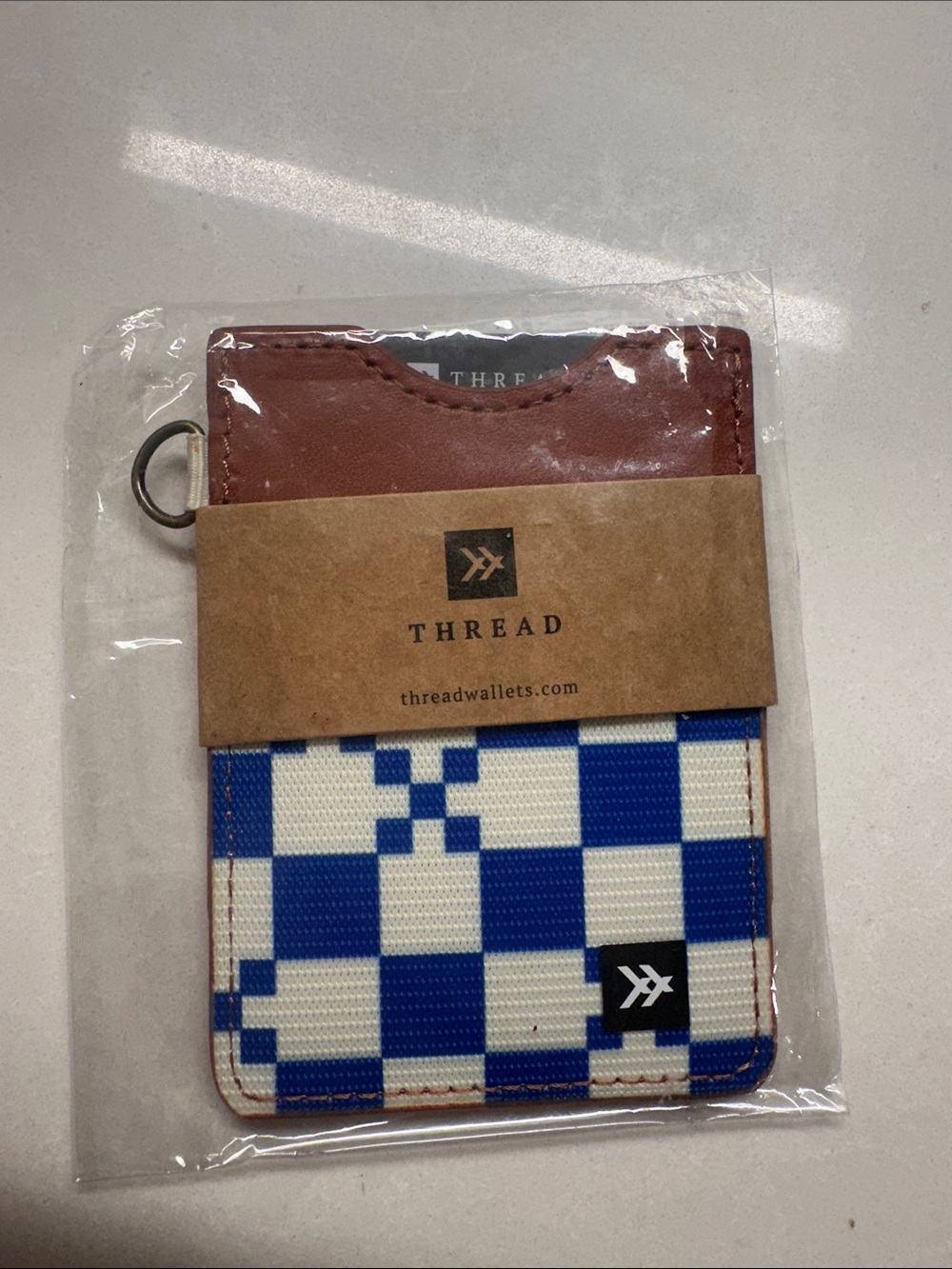 Thread leather wallet New In package Blue and white checkered